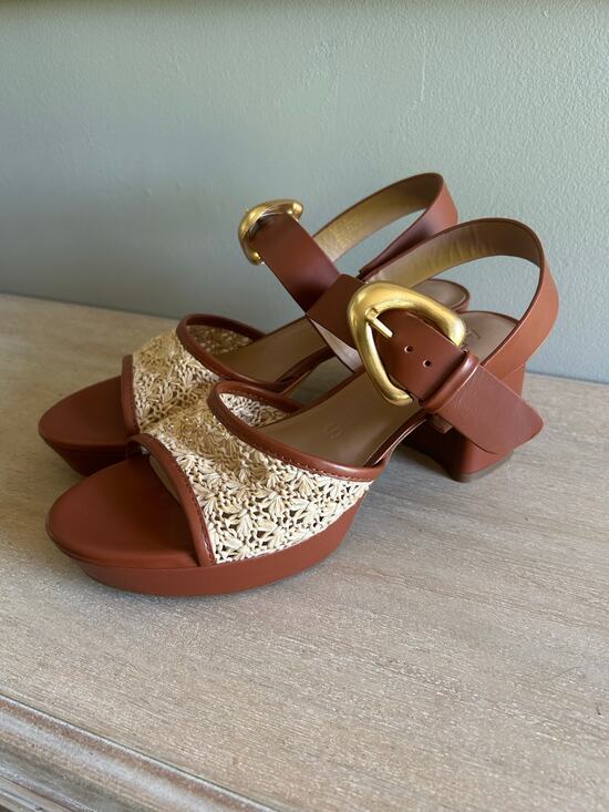 AEROSOLES Shoes - Aerosoles Women’s Woven Platform Sandals – Brown Leather, Gold Buckle, Size 9,